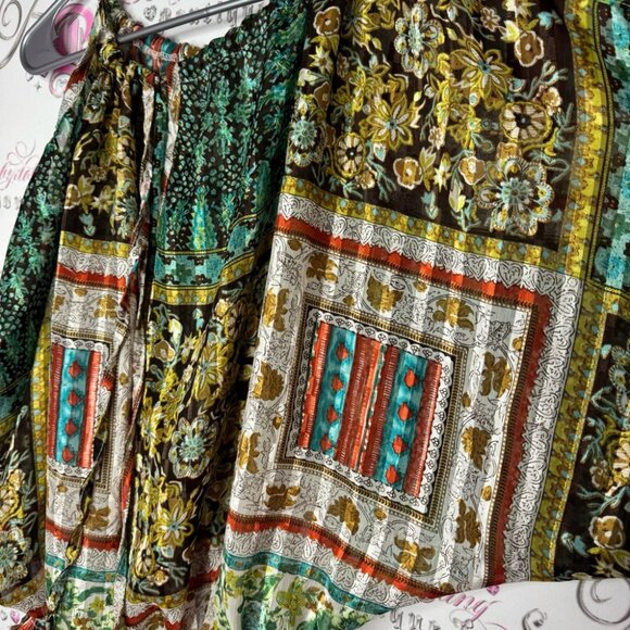 Costa Blanca open shoulder blouse top shirt paisley boho silky shimmer keyhole - Picture 9 of 12